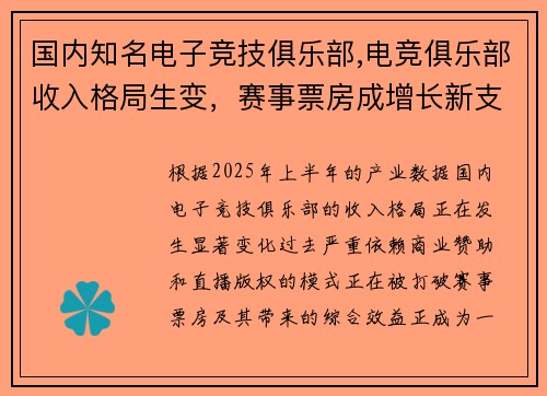 国内知名电子竞技俱乐部,电竞俱乐部收入格局生变，赛事票房成增长新支点